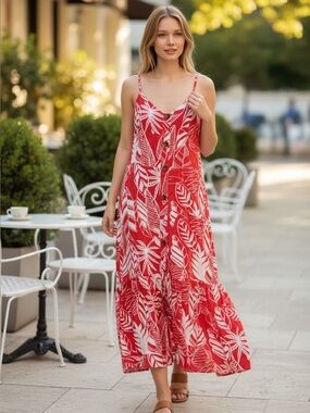 Old Navy Red and White Tropical Print Sundress